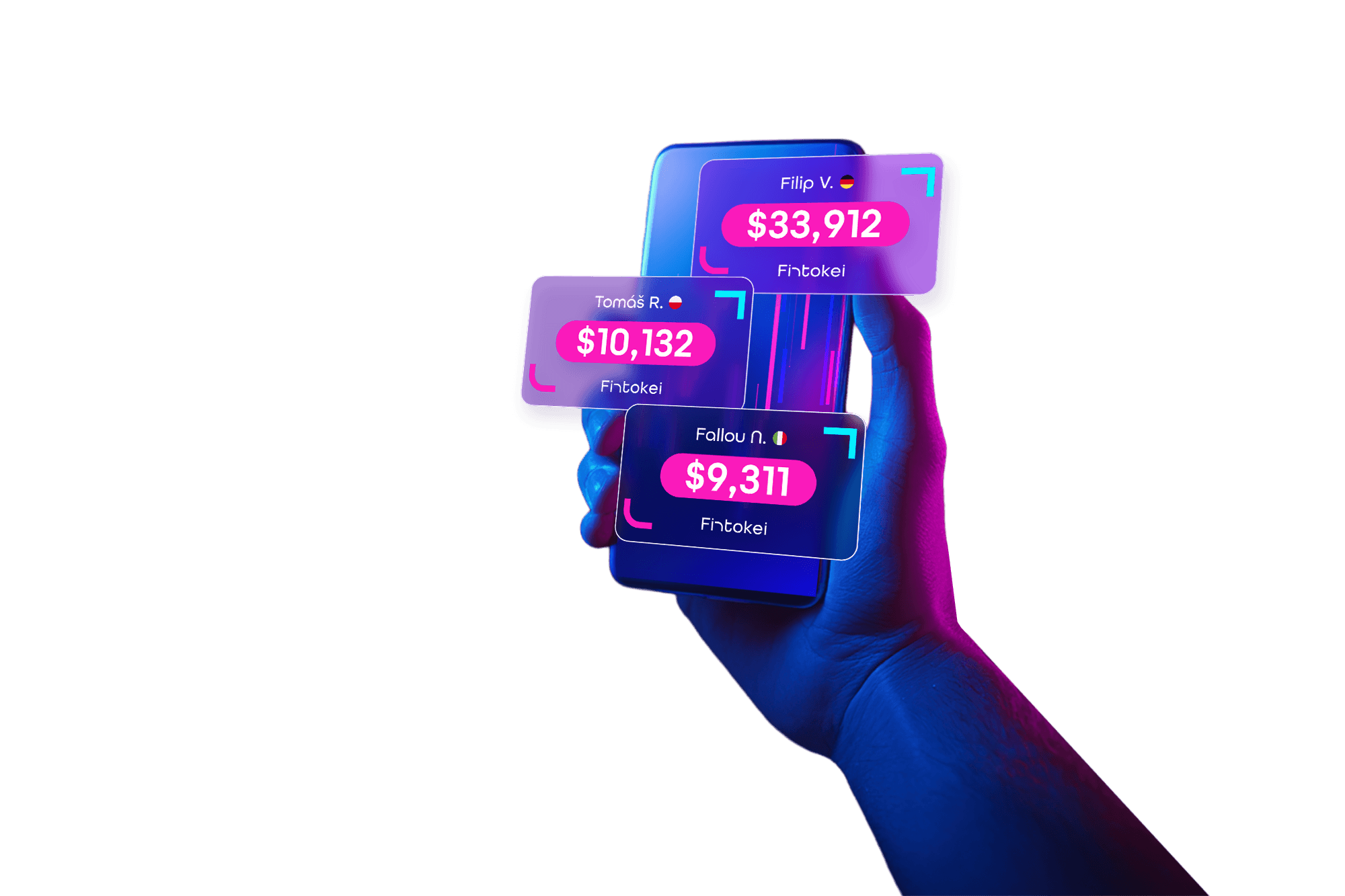 Fintokei comparison hero — hand with payout cards