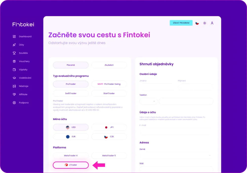 Krok 1 - Registrace ve Fintokei